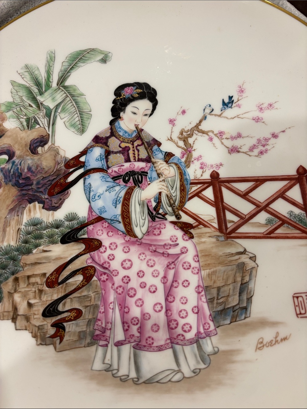 Boehm Porcelain Decorative Plate musical maidens  /ceremonial flute collections